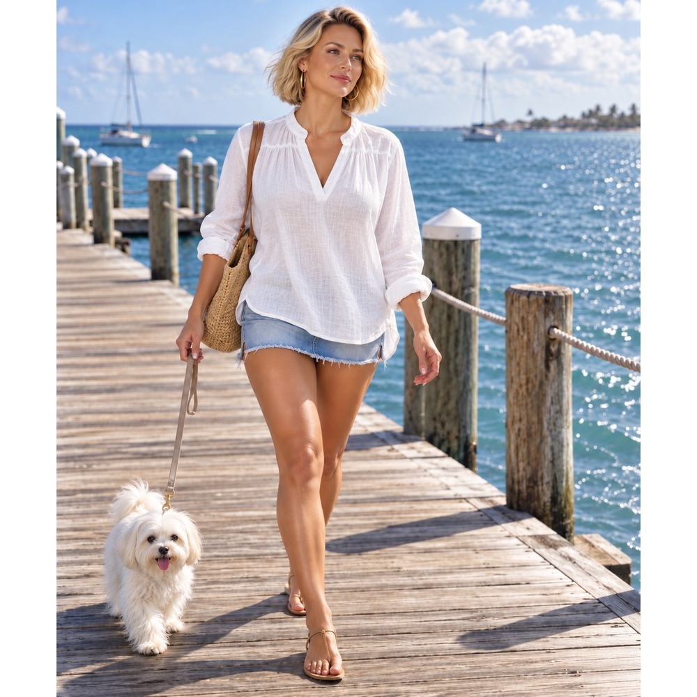 Sundance Linen Tunic Split Neck Long Sleeve Women S White Beach Capsule